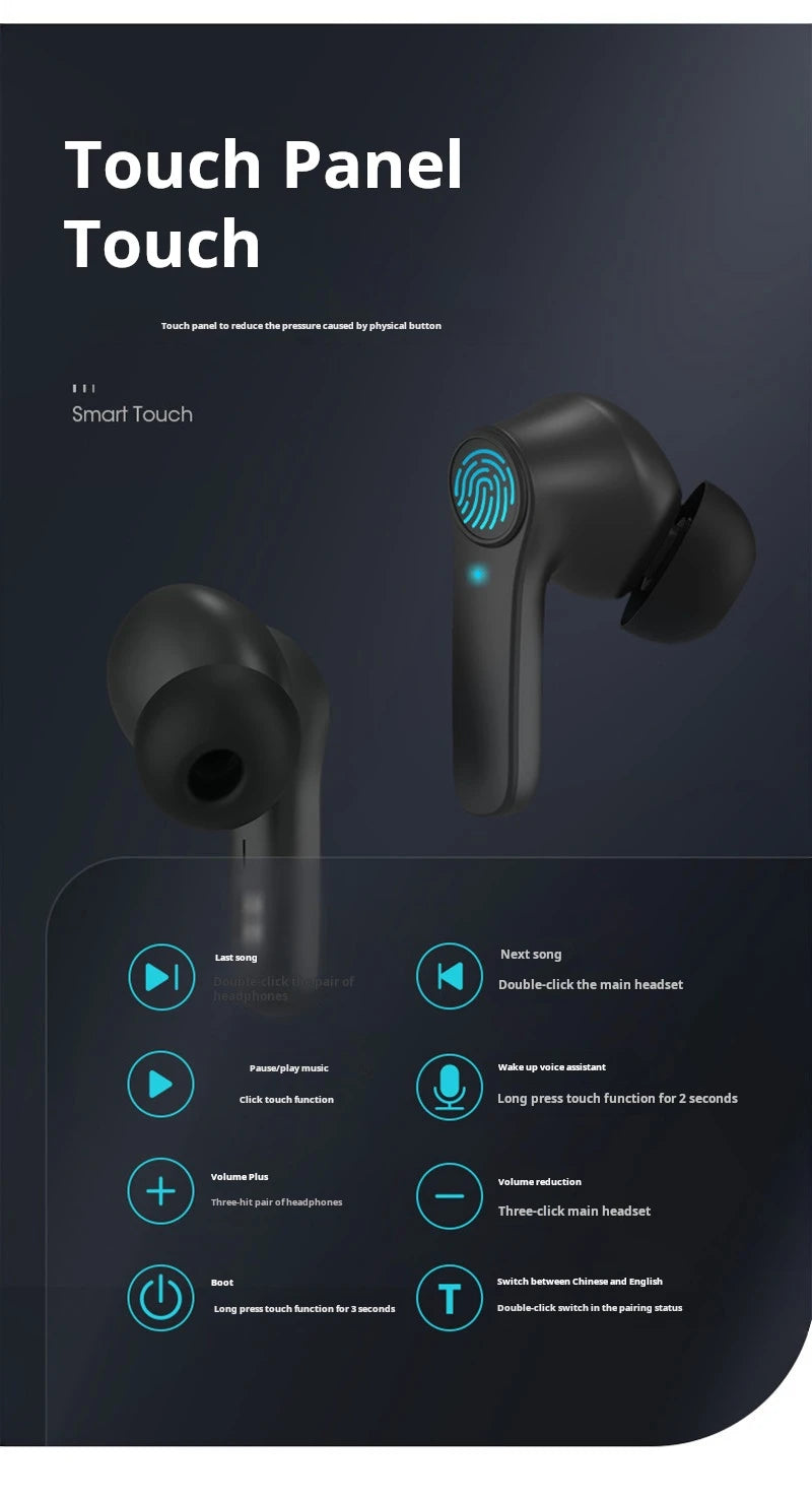 Wireless Headphones Smart Touch Waterproof Bass Headset Battery Display Sport Earbuds With Mic Flip Cover Earphones With Logo ﻿