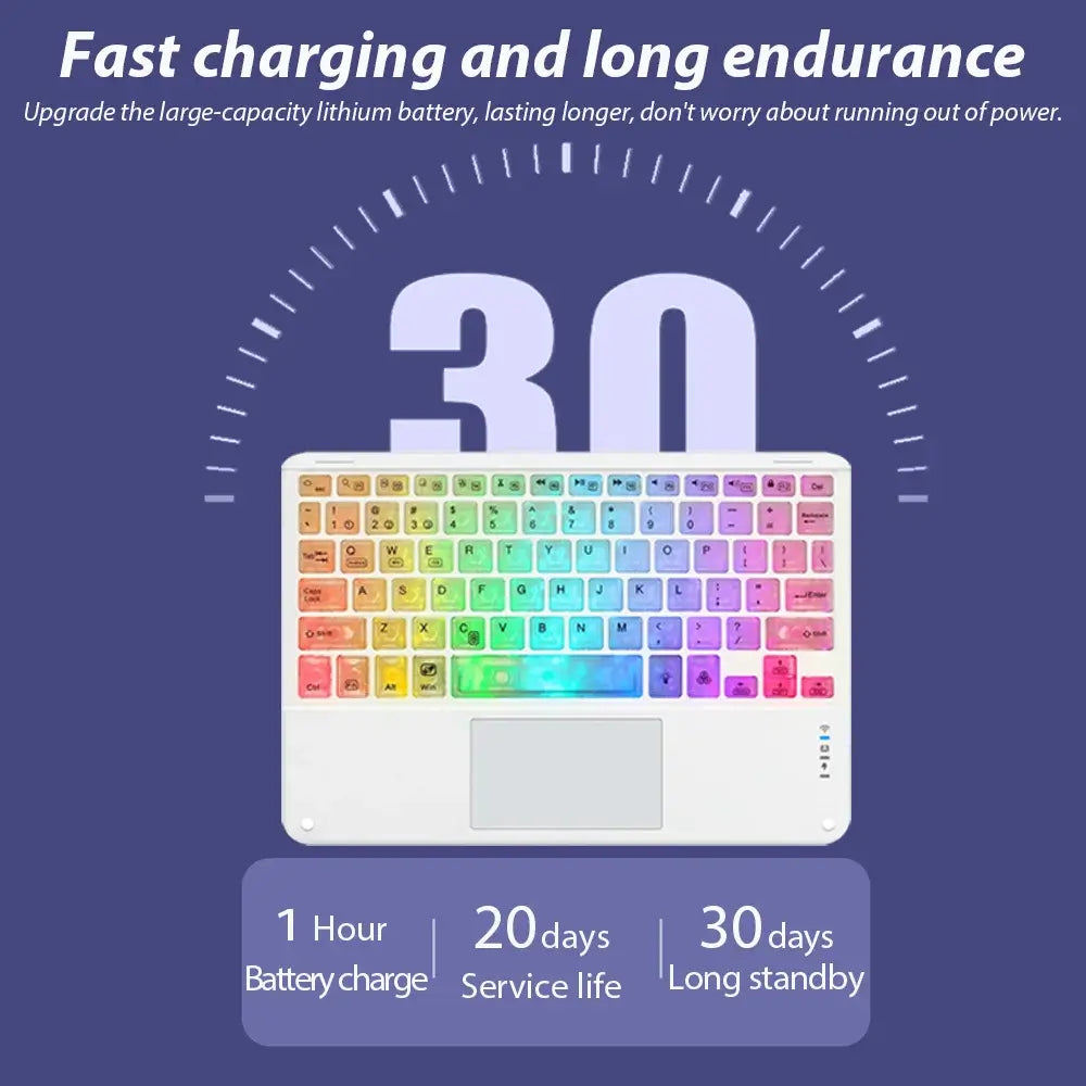 10-Zoll-RGB-Bluetooth-Tastatur mit Hintergrundbeleuchtung, kabellose Mini-Maus für spanische und russische Tastatur, wiederaufladbare RGB-Tastaturmaus mit Hintergrundbeleuchtung