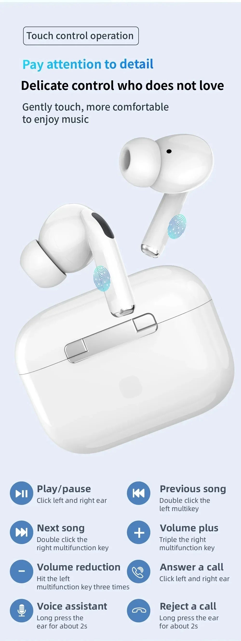 NEU Kabellose Ohrhörer Bluetooth 5.3 Kopfhörer In-Ear Noise Cancelling Stereo Musik Ohrhörer Touch Control Ohrhörer mit Mikrofon