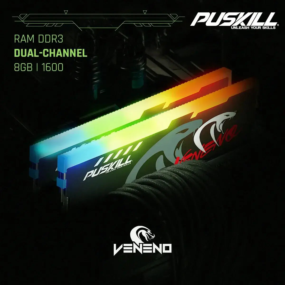 Memoria RAM PUSKILL RGB DDR3 8GBx2 1600MHz 12800S Udimm Dual Channel DIMM Memorias RAM para escritorio