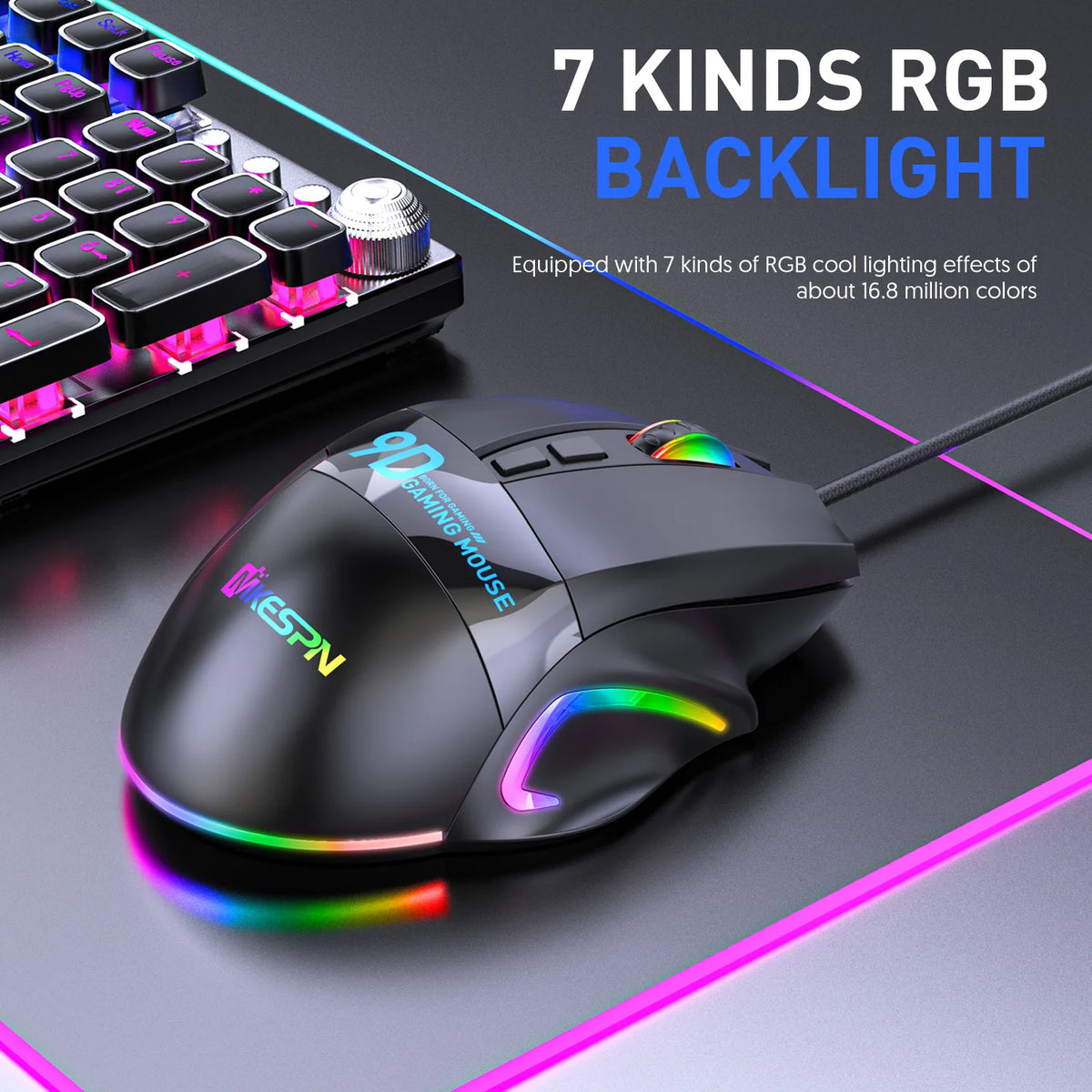 12000DPI Makro RGB Gaming-Maus 9 Programmierbare Tasten Spielmaus RGB-Licht Max bis 6 Stufen Für PC Mac Gun PUBG Laptop