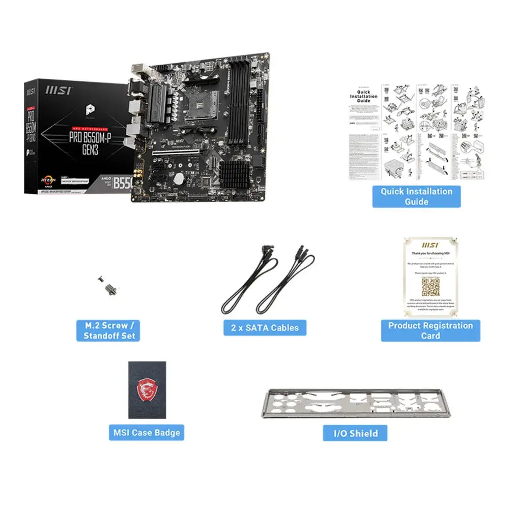 Placa base para juegos AMD MSI PRO B550M-P GEN3 AM4 DDR4 M.2 compatible con CPU Ryzen R3 R5 R7 Placa base para computadora de escritorio de las series 5000 y 3000