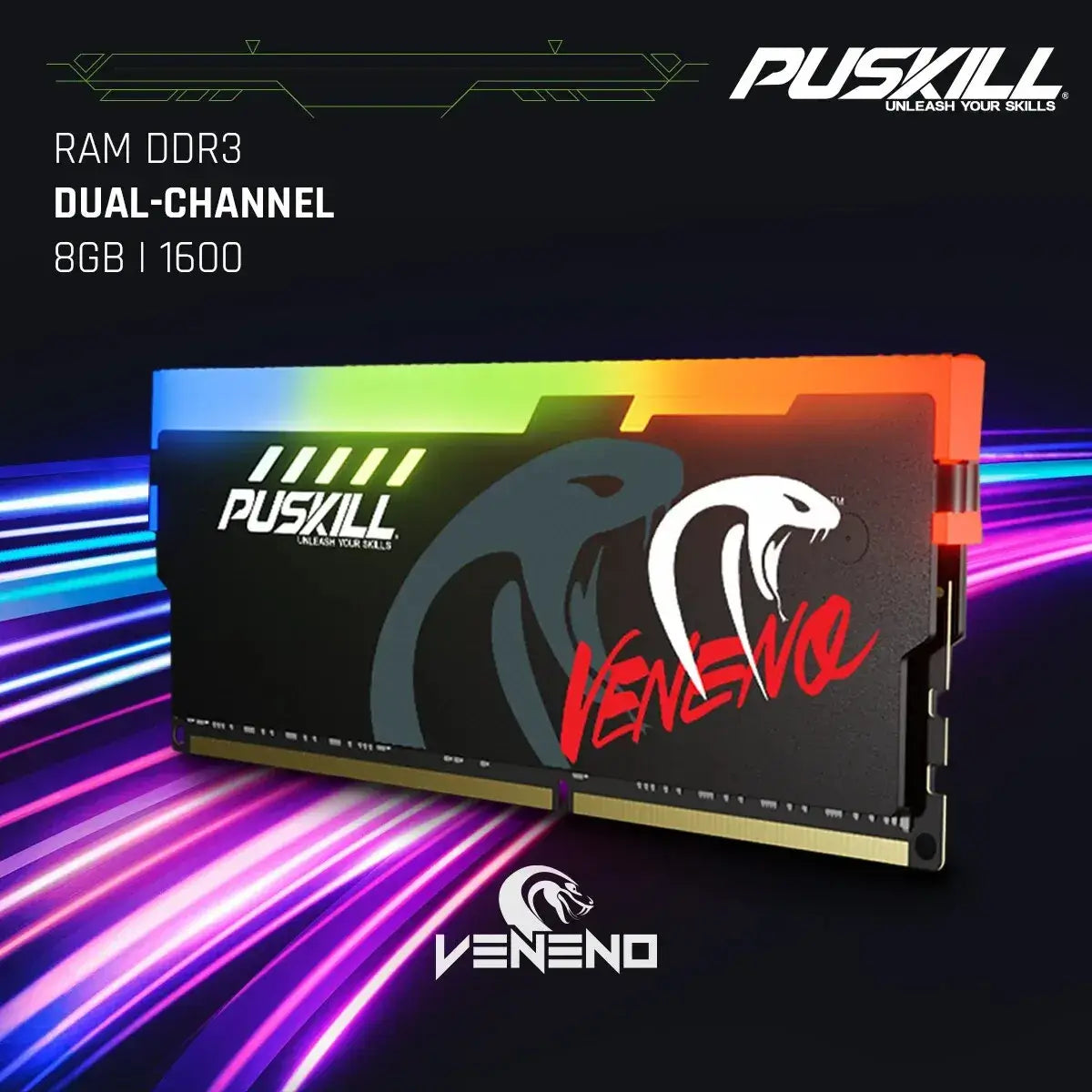 Memoria RAM PUSKILL RGB DDR3 8GBx2 1600MHz 12800S Udimm Dual Channel DIMM Memorias RAM para escritorio