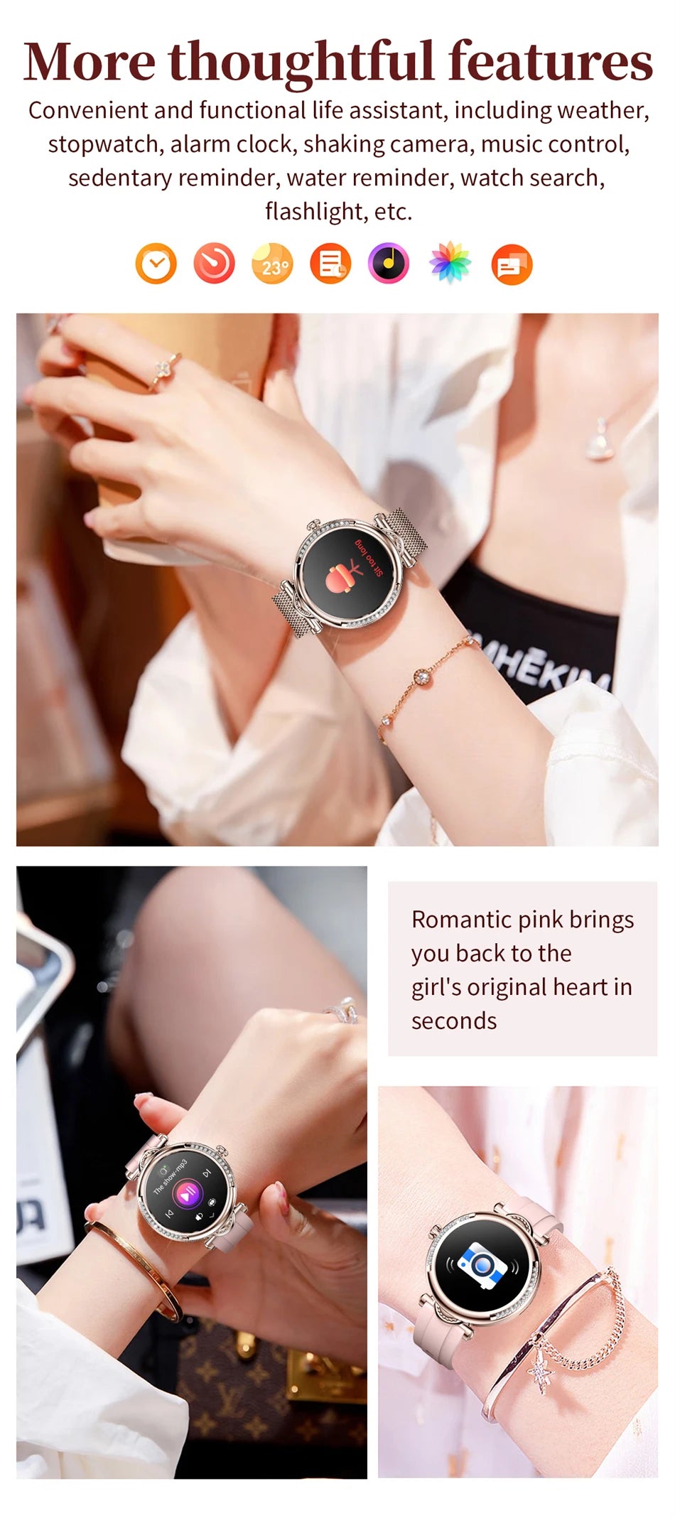 For Xiaomi Android Fashion Women Smart Watch 360*360 HD Screen Heart Rate Custom Dial Watch Voice Calling SmartWatches 2024 New