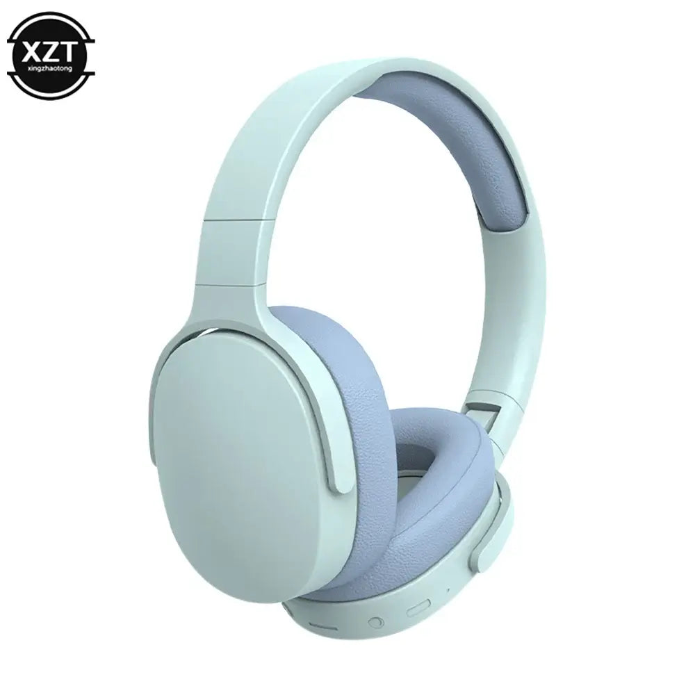 Wireless Bluetooth headphone in light blue with cushioned ear cups and adjustable headband, ideal for gaming and music.