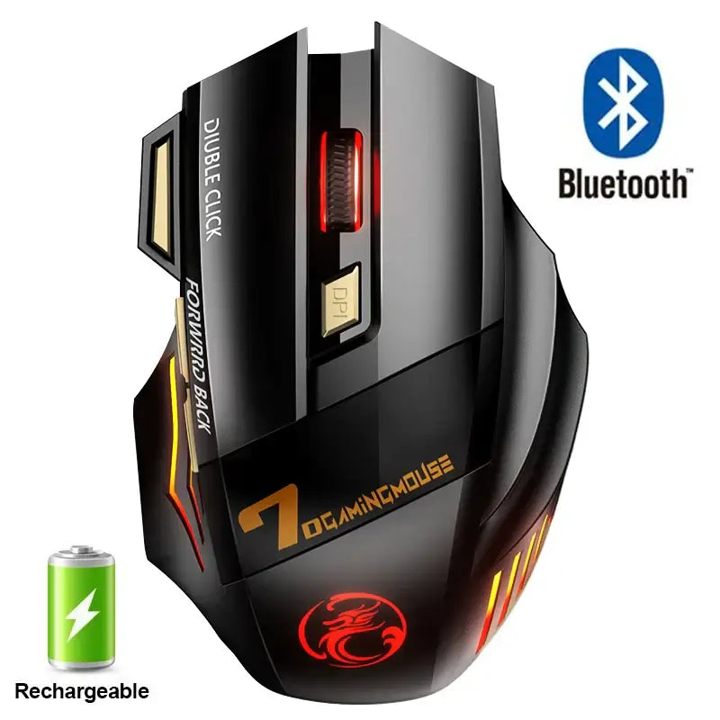 Ratón inalámbrico recargable con Bluetooth para juegos, ratón ergonómico para ordenador con retroiluminación RGB, ratón silencioso para ordenador portátil y PC