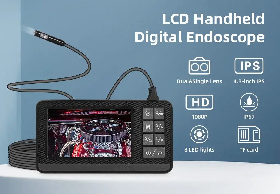 KERUI Dual&Single Lens Endoscope Camera with 1080P 4.3" IPS Screen IP67 Waterproof Car Pipe Inspection Borescope 2600mAh