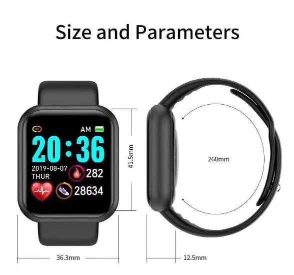 Y68 Smart Watch Herren D20 Pro Smart Watch Pulsmesser Blutdruck Fitnessarmband Geschenk für iOS und Android Smartphones