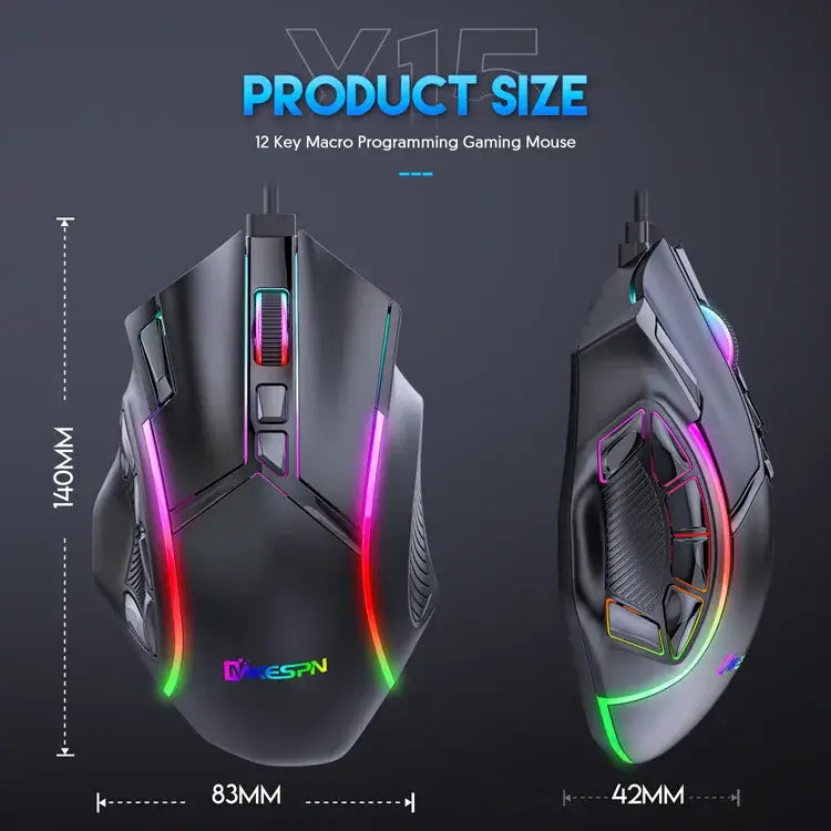 12800DPI Free Weight Macro RGB Gaming Mouse 12 Programmable Keys Game Mouse RGB Light Max to 6 levels For pc mac gun PUBG Laptop