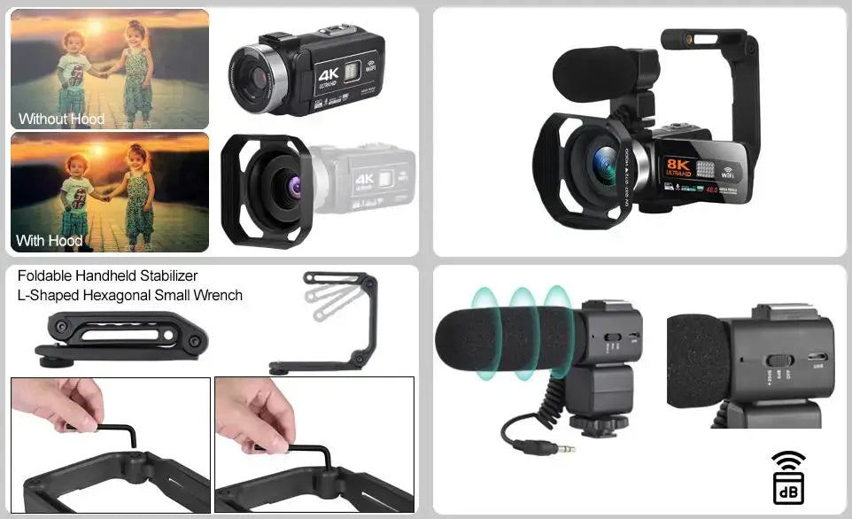 Cámara de vídeo profesional Full HD 8k, videocámara WiFi de 48 MP, zoom digital de 16X, transmisión, enfoque automático