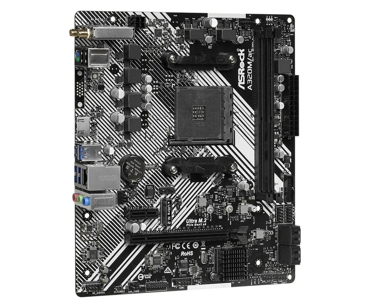 A320M-Motherboard ASRock A320M/AC-Sockel AM4 unterstützt Ryzen 5 5600 5700 PRO 1200 4300G Athlon 220GE-CPU M.2 DDR4 32 GB Micro ATX