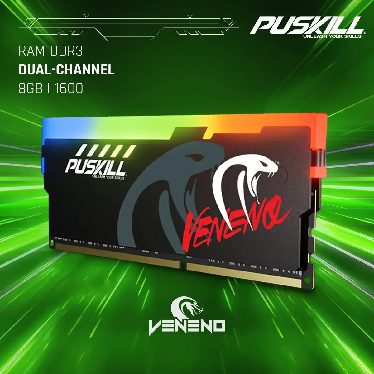 Memoria RAM PUSKILL RGB DDR3 8GBx2 1600MHz 12800S Udimm Dual Channel DIMM Memorias RAM para escritorio