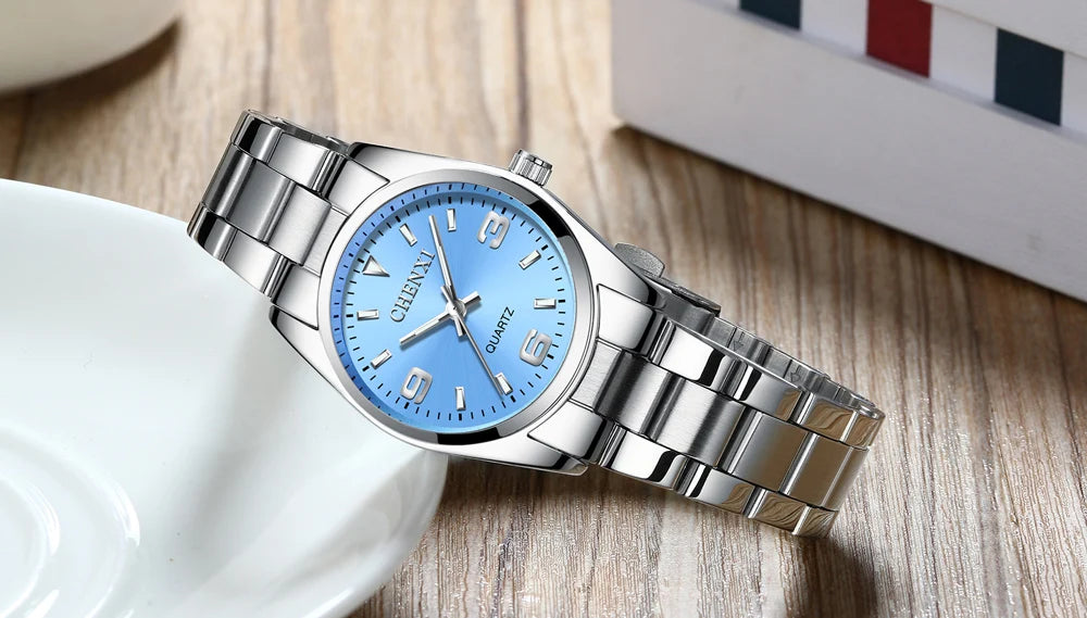 CHENXI Relojes de moda para mujer Reloj de cuarzo de alta calidad Elegante vestido de mujer Relojes de pulsera de acero inoxidable Esfera blanca