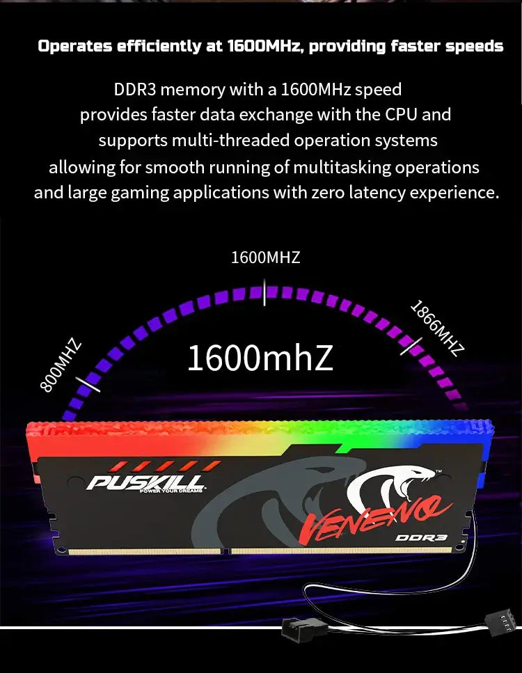 Memoria RAM PUSKILL RGB DDR3 8GBx2 1600MHz 12800S Udimm Dual Channel DIMM Memorias RAM para escritorio