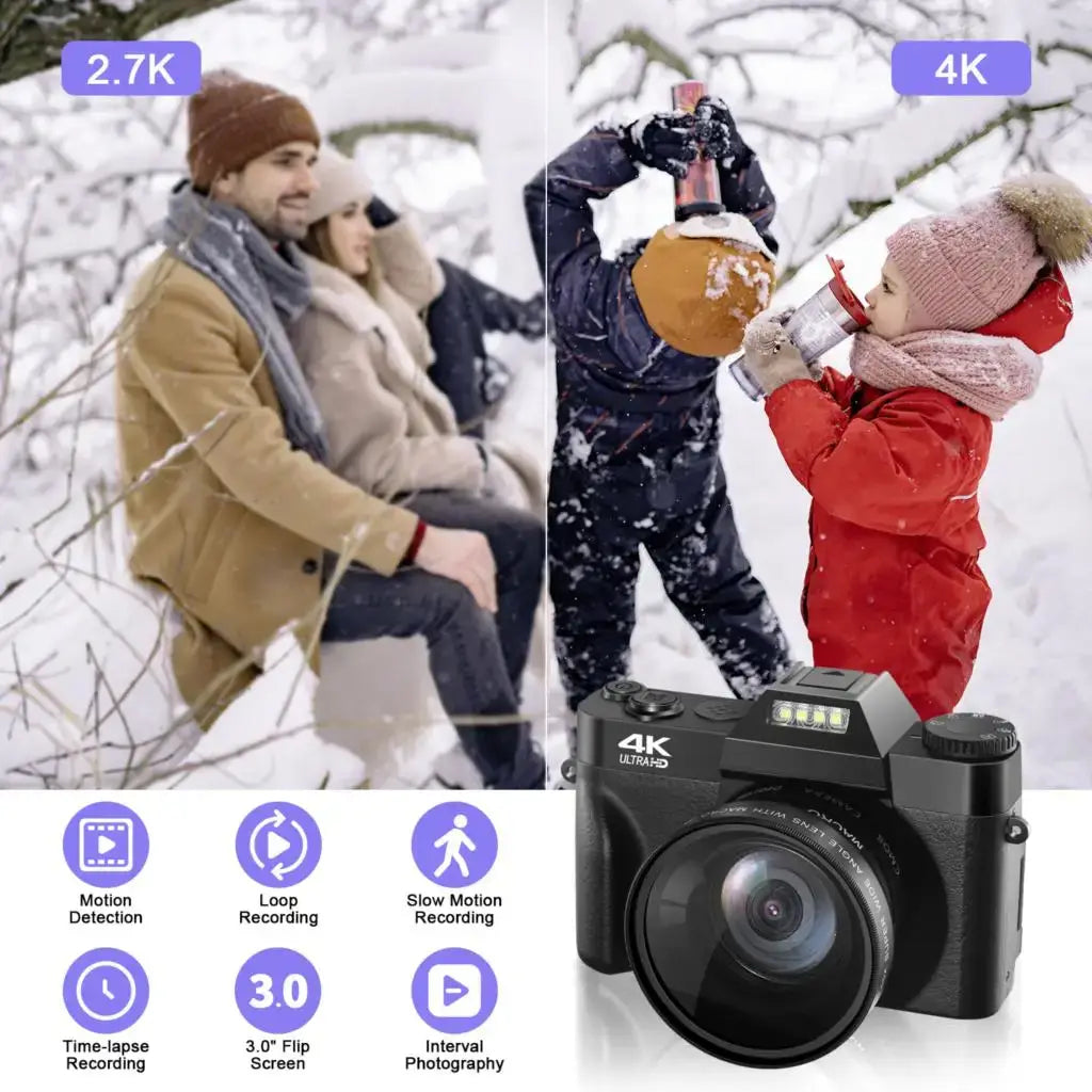 Cámara digital 4K de 48 MP para vlogs de YouTube, 60 FPS, enfoque automático, zoom de 16X, nueva cámara de grabación de vídeo con lente WIFI, tarjeta de 128 G