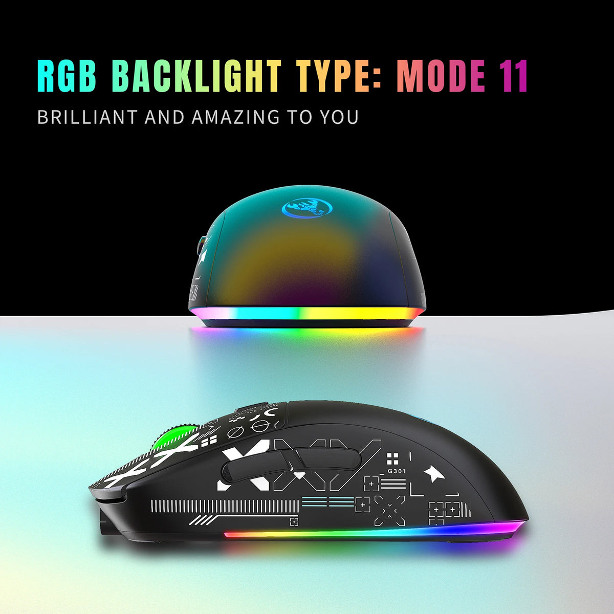 hxsj T90 2.4G Wireless Mechanical Mouse RGB Gaming Mouse Ergonomic 10 Million Keystroke 3600DPI Mouse 11 RGB Lighting Modes Mice