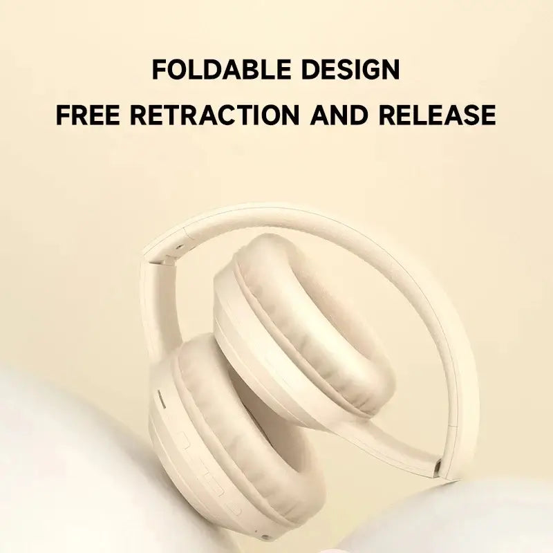 Foldable design of wireless earphones highlighting easy retraction and release mechanism.