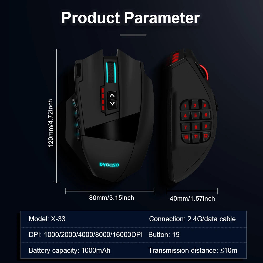 E-YOOSO X-33 RGB USB 2.4G Wireless Gaming Mouse 16000 DPI 16 Buttons Programmable Game Optical Mice for Computer PC Laptop