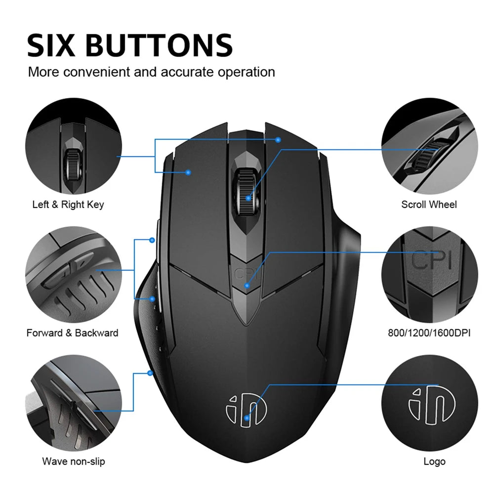 Ratón inalámbrico recargable con Bluetooth, 2,4 G, PM6, para oficina, silencioso, compatible con PC, portátil, tableta, ratón para gamers