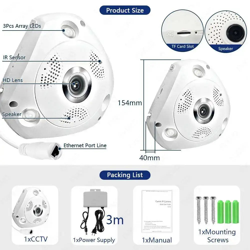 V380 360-Grad-WiFi-Kamera IP-Fischaugen-Panorama 1080P WIFI CCTV 3D VR Video Audio Remote Home-Überwachung CCTV-Überwachungskamera