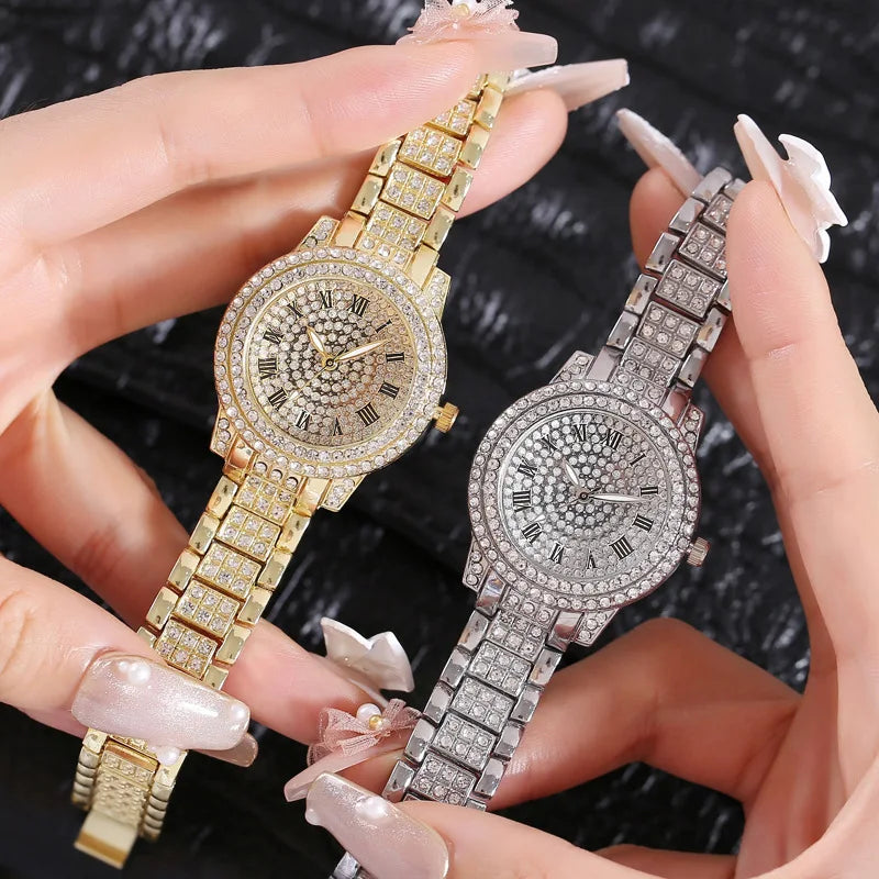 Casual Elegant All-Star Women's Quartz Watch Shiny Fine Zircon Mechanical Lady Wristwatches Fashion Folding Watches Buckle Watch