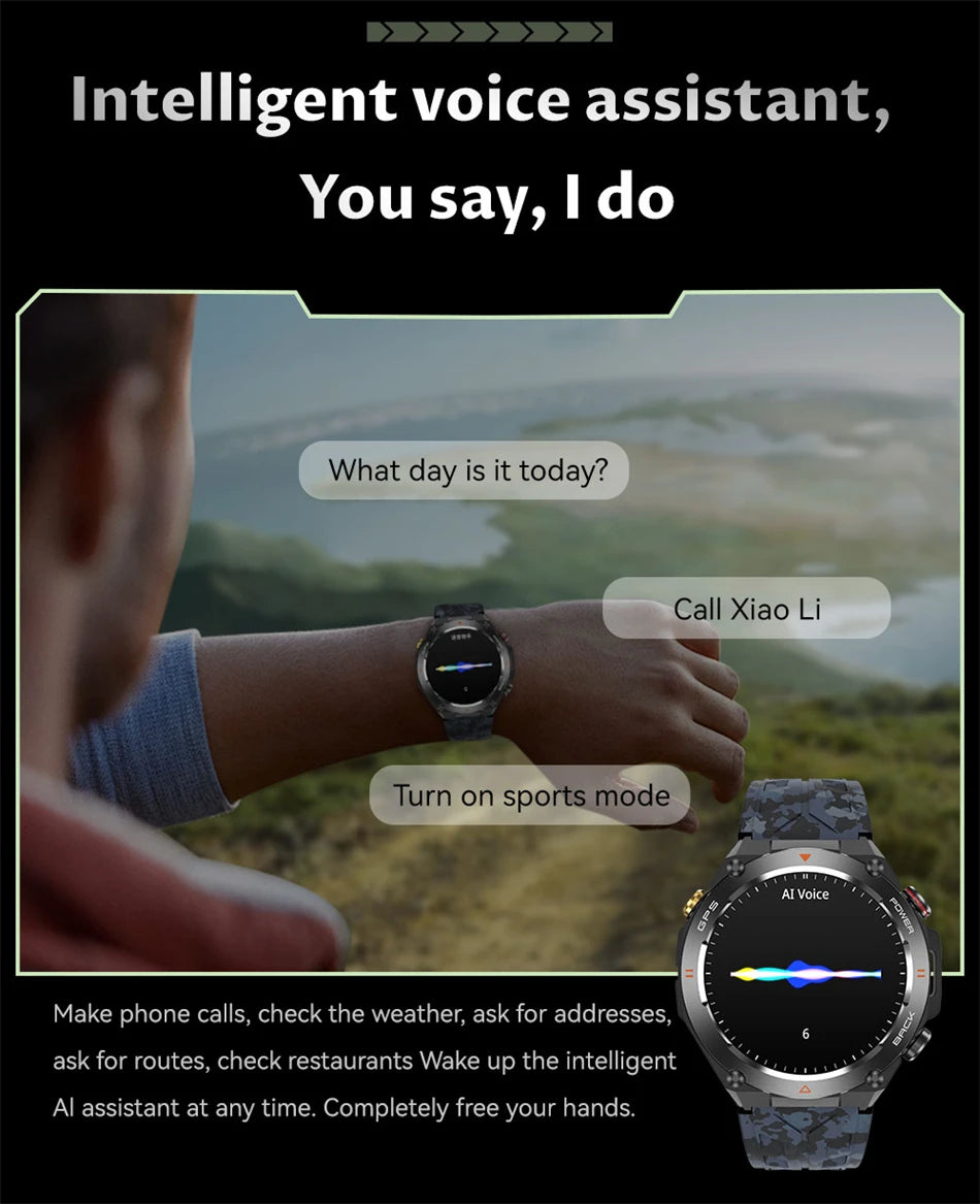 Militärische Outdoor-Smartwatch für Männer, 1 ATM wasserdicht, Kompass, GPS, Höhendrucküberwachung, Uhr mit 650 mAh, Bluetooth-Anruf, Smart Watch