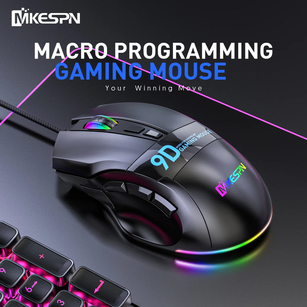 12000DPI Makro RGB Gaming-Maus 9 Programmierbare Tasten Spielmaus RGB-Licht Max bis 6 Stufen Für PC Mac Gun PUBG Laptop