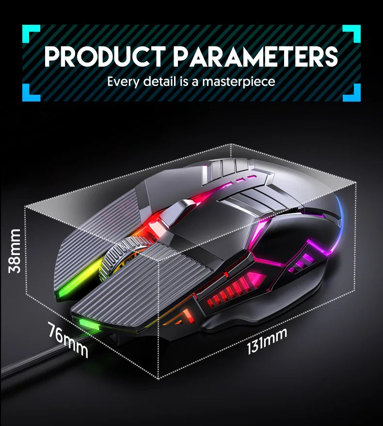 3200DPI Ergonomic Wired Gaming Mouse USB Mouse Gaming RGB Mause Gamer Mouse 6 Button LED Silent Mice for PC Laptop Computer