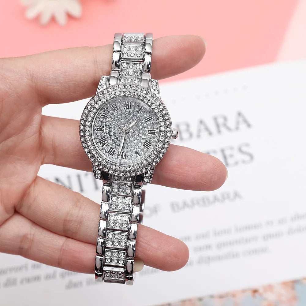 Casual Elegant All-Star Women's Quartz Watch Shiny Fine Zircon Mechanical Lady Wristwatches Fashion Folding Watches Buckle Watch