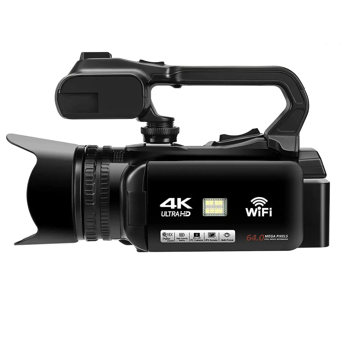 WIFI-Camcorder, 4K-Videokamera, 64 MP, 60 FPS, HD, Autofokus, Vlogging, 4,0-Zoll-Touchscreen, 18-facher Zoom für Live-Streaming