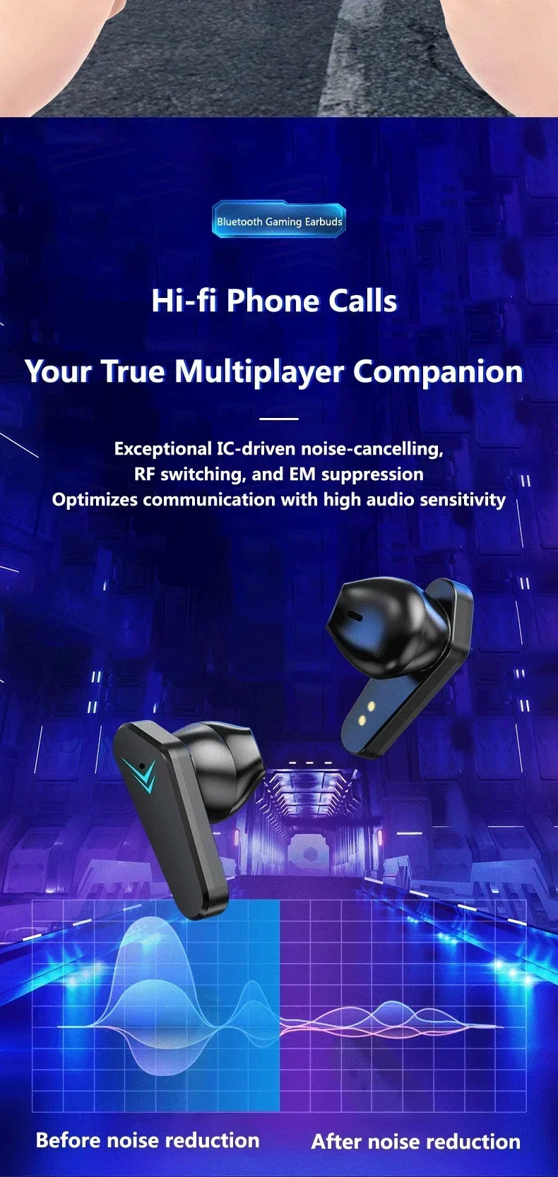 Auriculares inalámbricos para gamers AIR X15 con Bluetooth, nuevos auriculares con baja latencia de 65 ms, auriculares para gamers con micrófono y manos libres