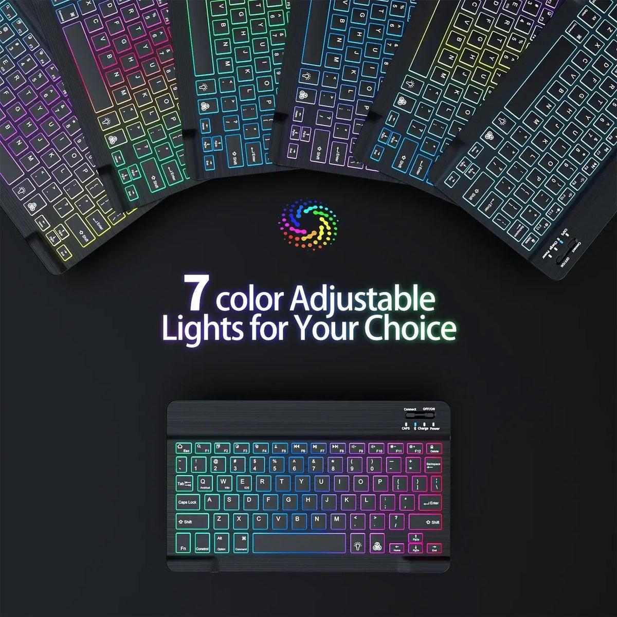 10-Zoll-RGB-Bluetooth-Tastatur mit Hintergrundbeleuchtung, kabellose Mini-Maus für spanische und russische Tastatur, wiederaufladbare RGB-Tastaturmaus mit Hintergrundbeleuchtung