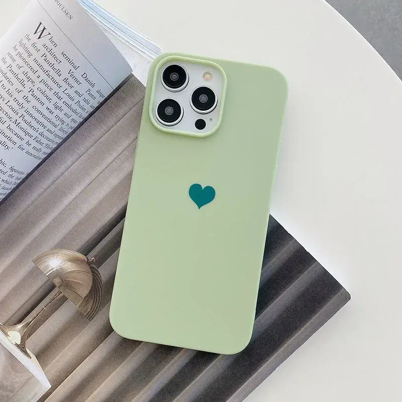 Lovely Love Candy Color Silicone Soft Case For iPhone 15 14 13 12 11 Pro XS Max X XR SE 3 7 8 6S 6 Plus Matte TPU Back Cover