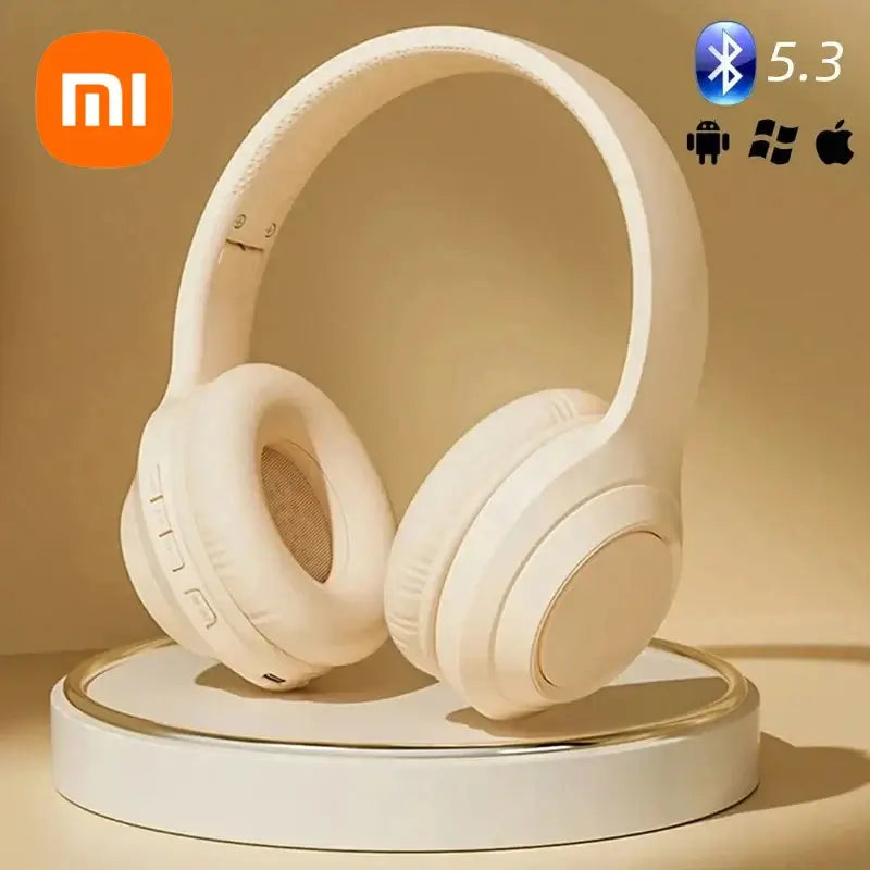 Xiaomi TH30 Bluetooth 5.3 wireless headphones on display, showcasing sleek design and foldable features.