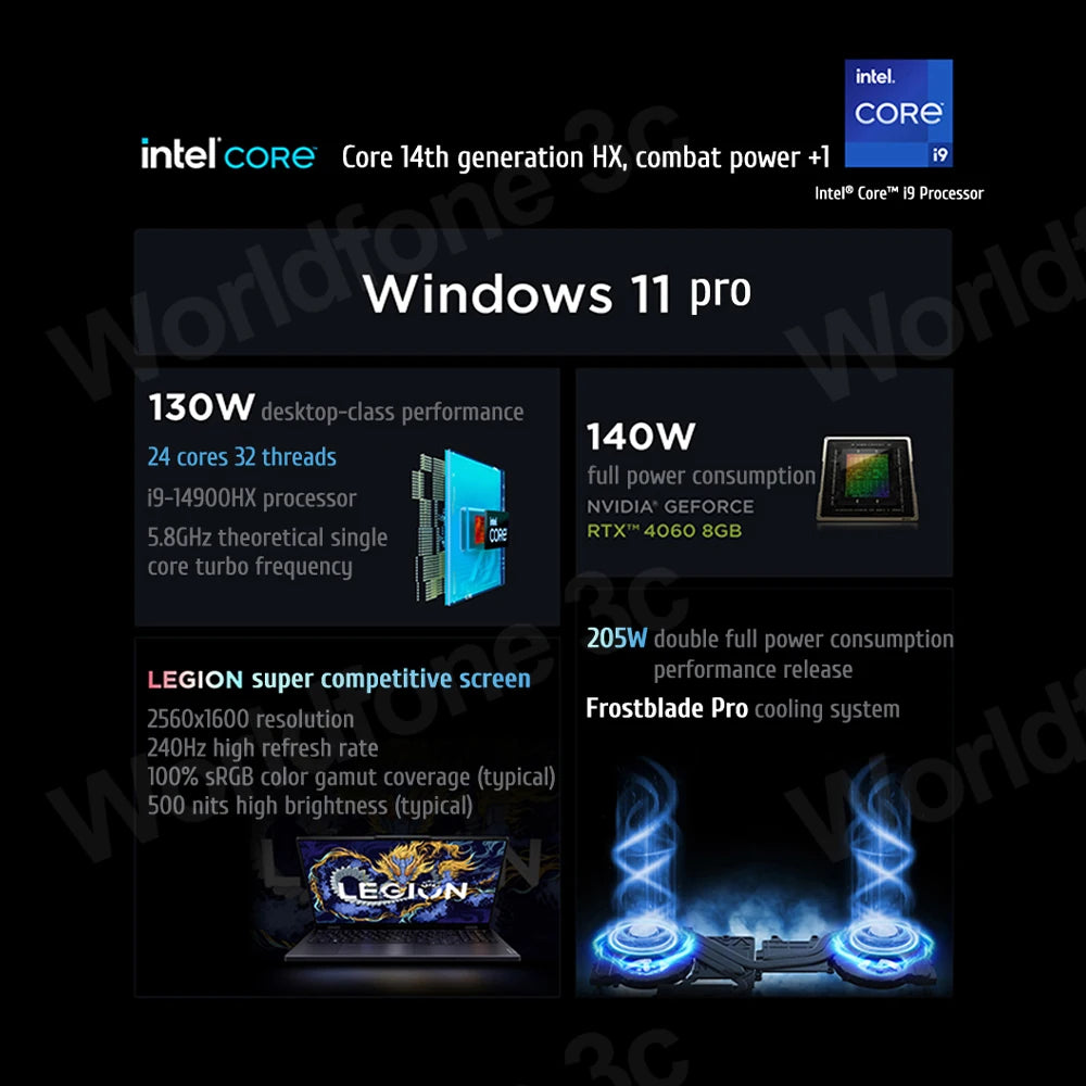 Computadora portátil para juegos de deportes electrónicos Lenovo Legion Y9000P 2024 de 14.ª generación con procesador Intel Core i9-14900HX RTX4060 2.5K 240 Hz, 16 pulgadas