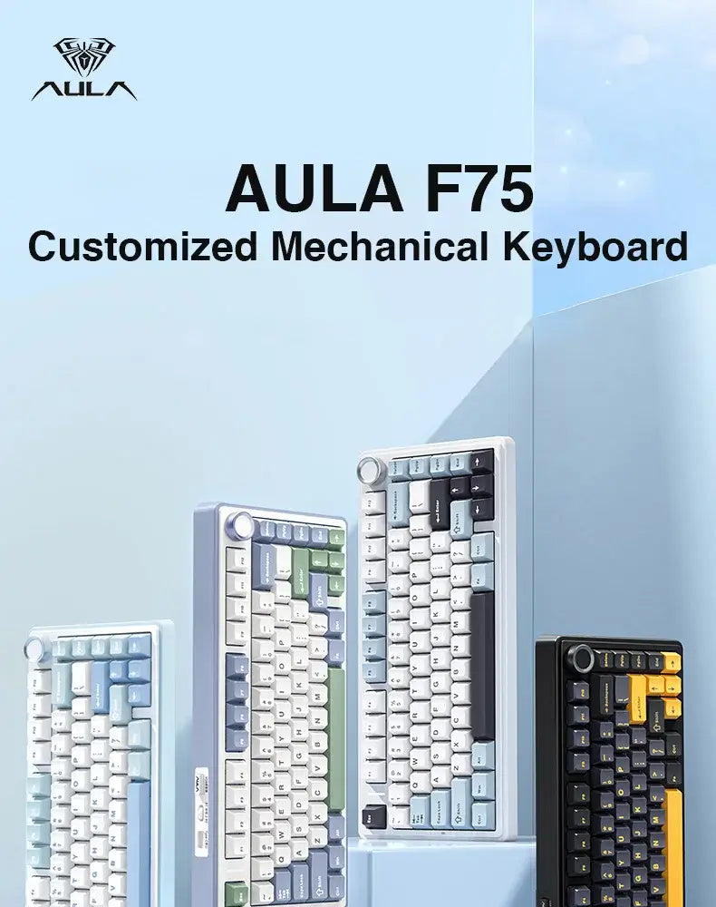 AULA F75 2.4G Wireless/Bluetooth/Wired Gaming Mechanical Keyboard RGB Customized 75% Layout OEM Profile Gasket Structure