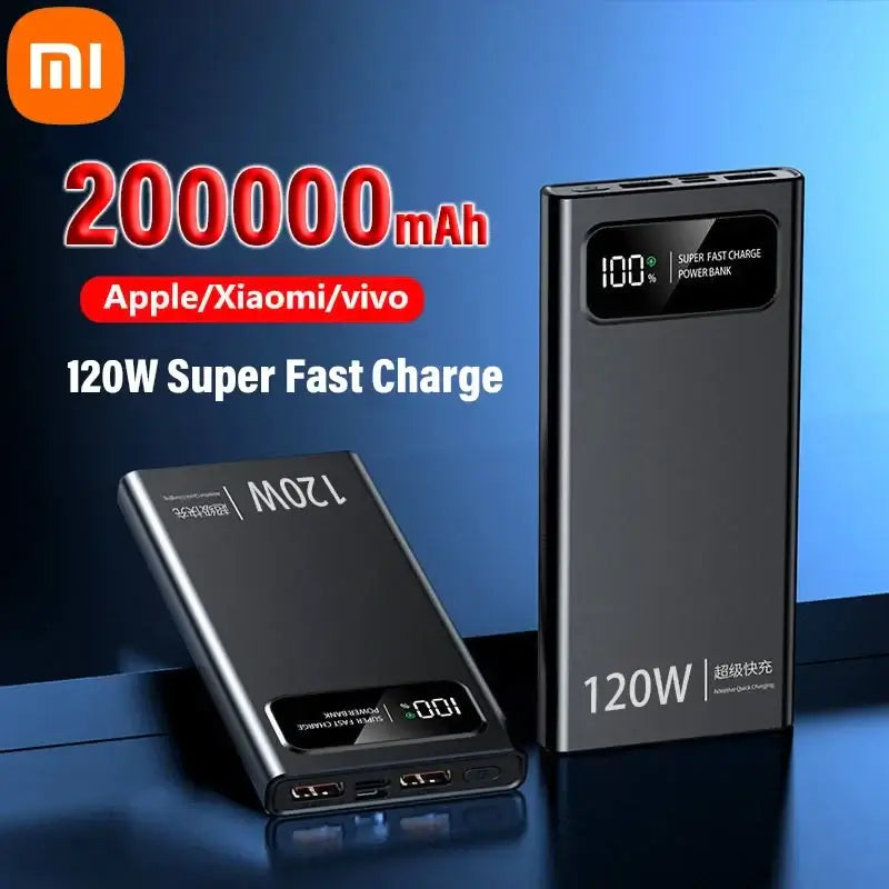 Banco de energía móvil Xiaomi de 120 W, carga súper rápida, 200 000 mAh, gran capacidad, carga rápida, batería externa, banco de energía móvil