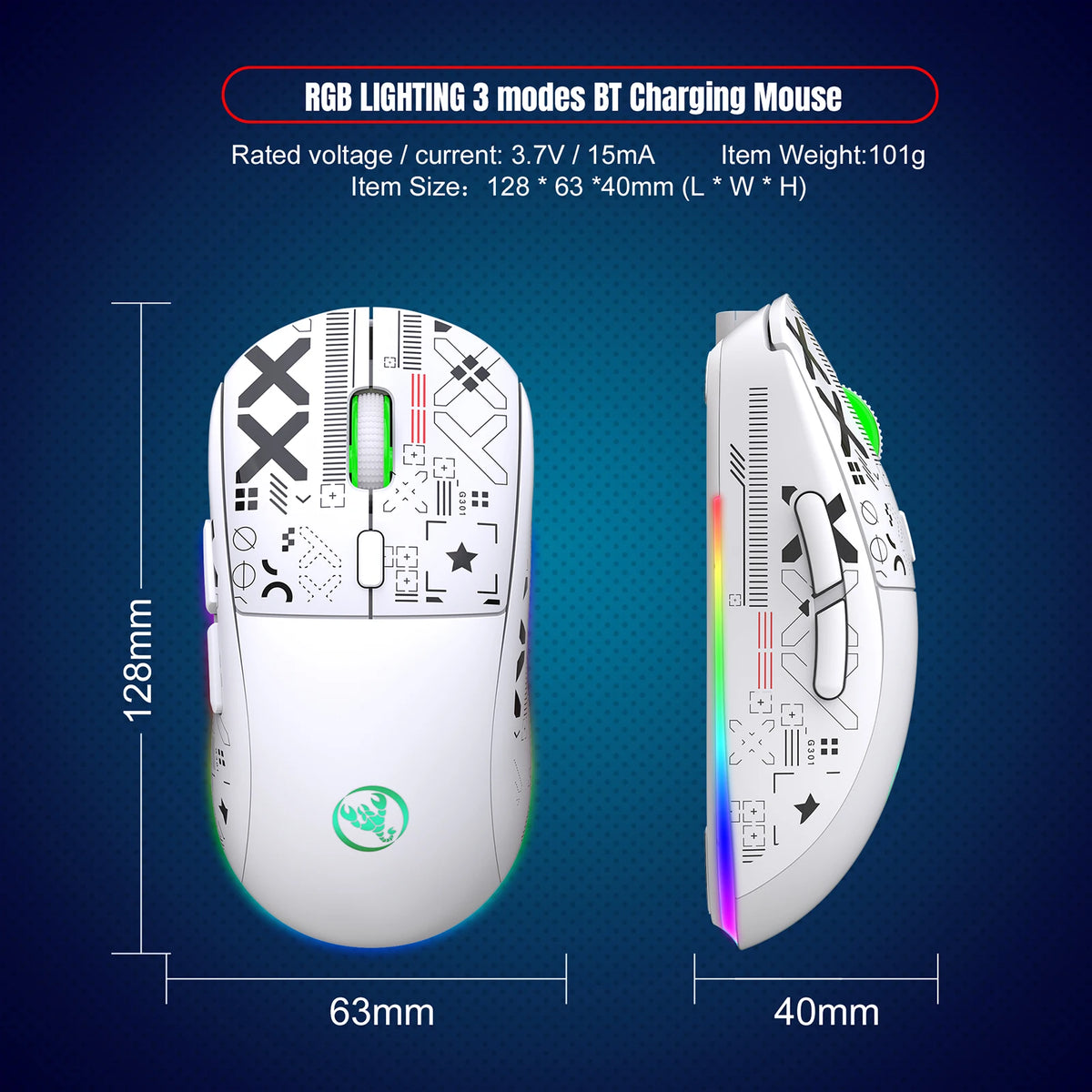 hxsj T90 2.4G Wireless Mechanical Mouse RGB Gaming Mouse Ergonomic 10 Million Keystroke 3600DPI Mouse 11 RGB Lighting Modes Mice