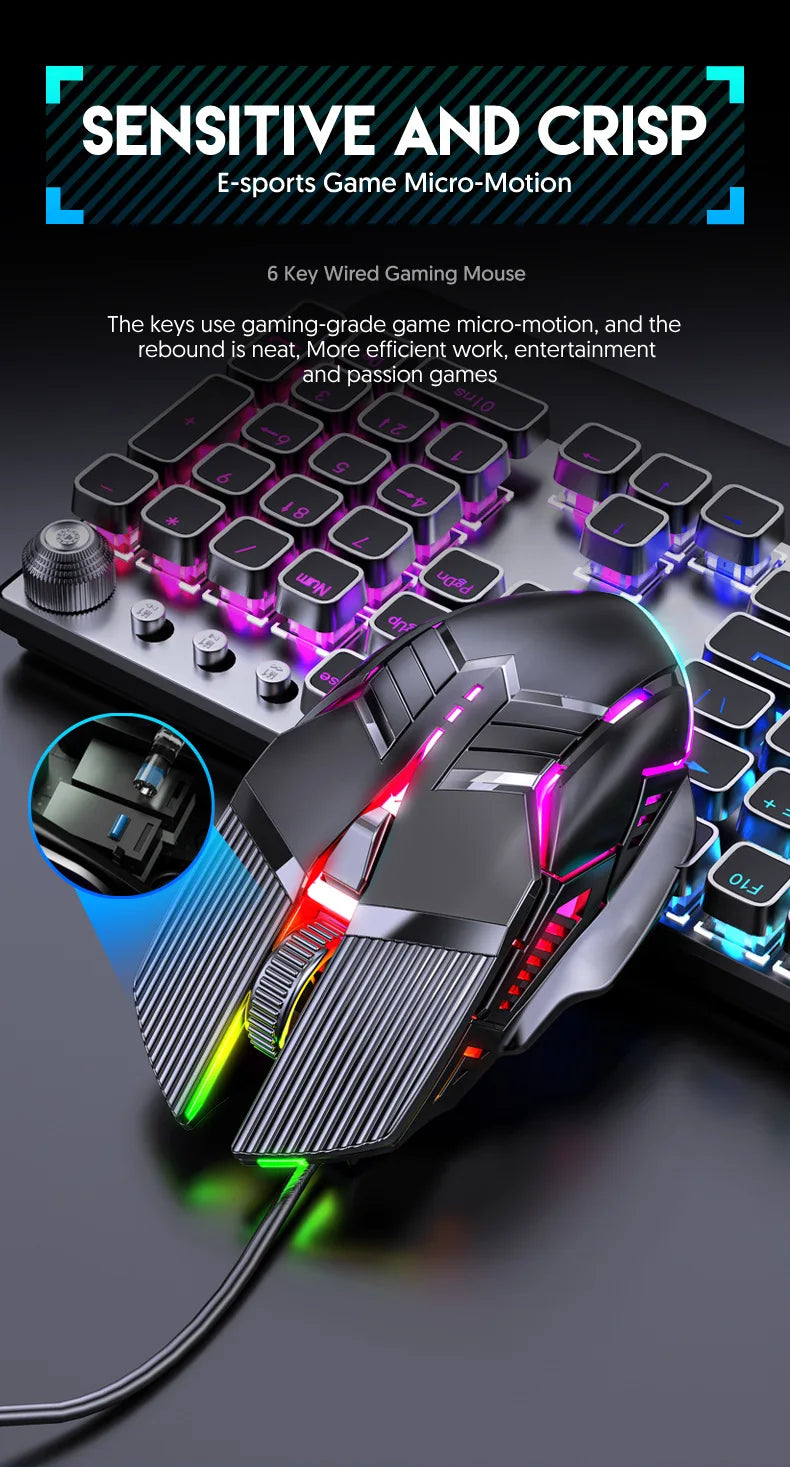 3200DPI Ergonomic Wired Gaming Mouse USB Mouse Gaming RGB Mause Gamer Mouse 6 Button LED Silent Mice for PC Laptop Computer