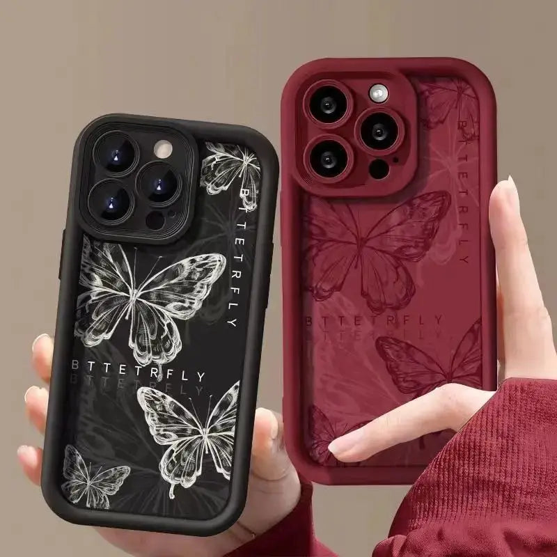 Purple Butterfly Silicone Couple Phone Case for iPhone 11 12 13 14 15ProMax XS XR 7 8 6 Plus SE2020 Camera Lens Protection Cover