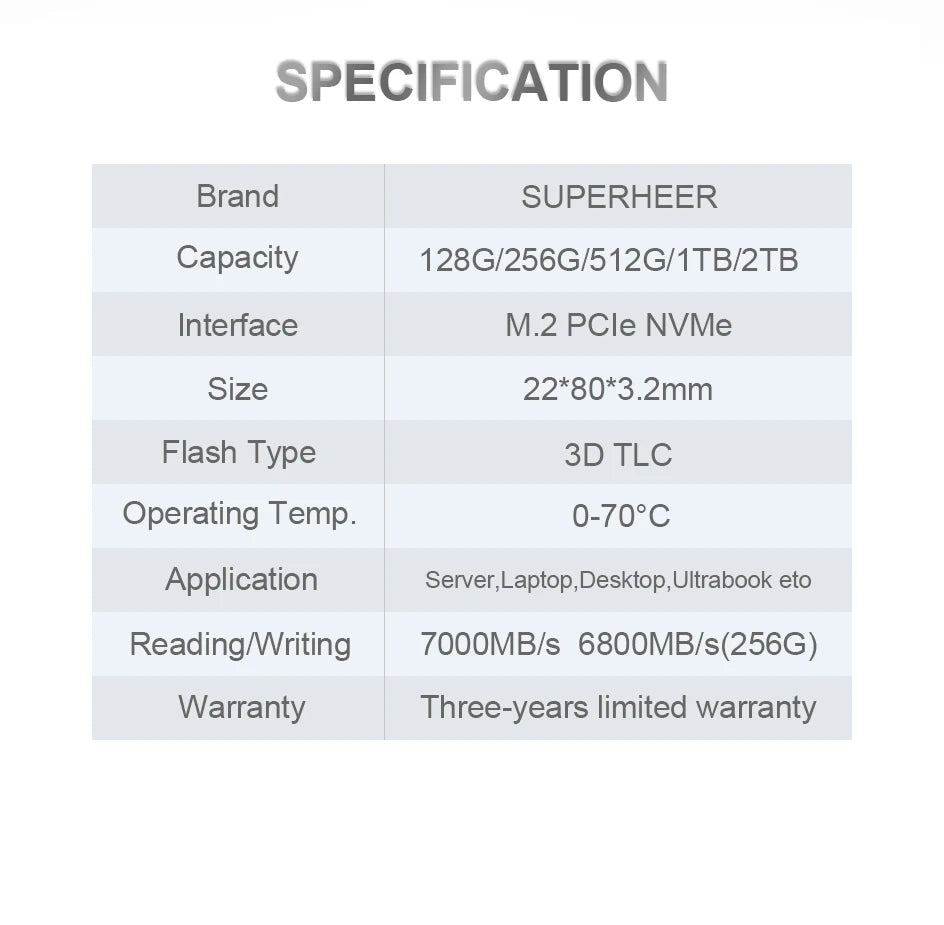 M2 SSD NVMe 256GB 128GB 512GB SUPERHEER M.2 PCIe 3.0 1TB Hard Drive 2280 Internal Solid State Disk for Laptop Desktop