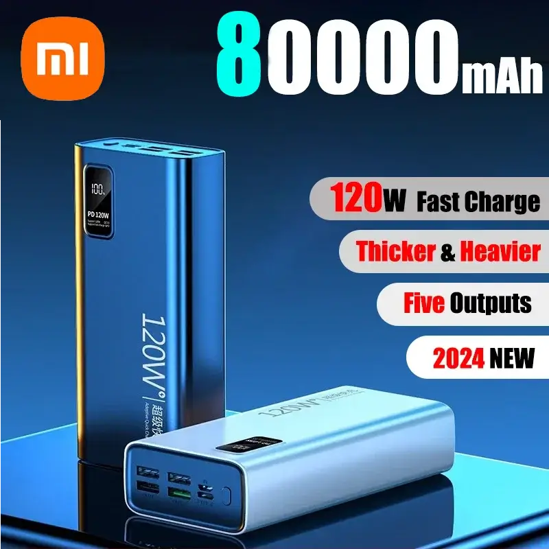 Banco de energía Xiaomi de 80000 mAh y alta capacidad, cargador de batería portátil de carga rápida de 120 W para iPhone, Samsung y Huawei