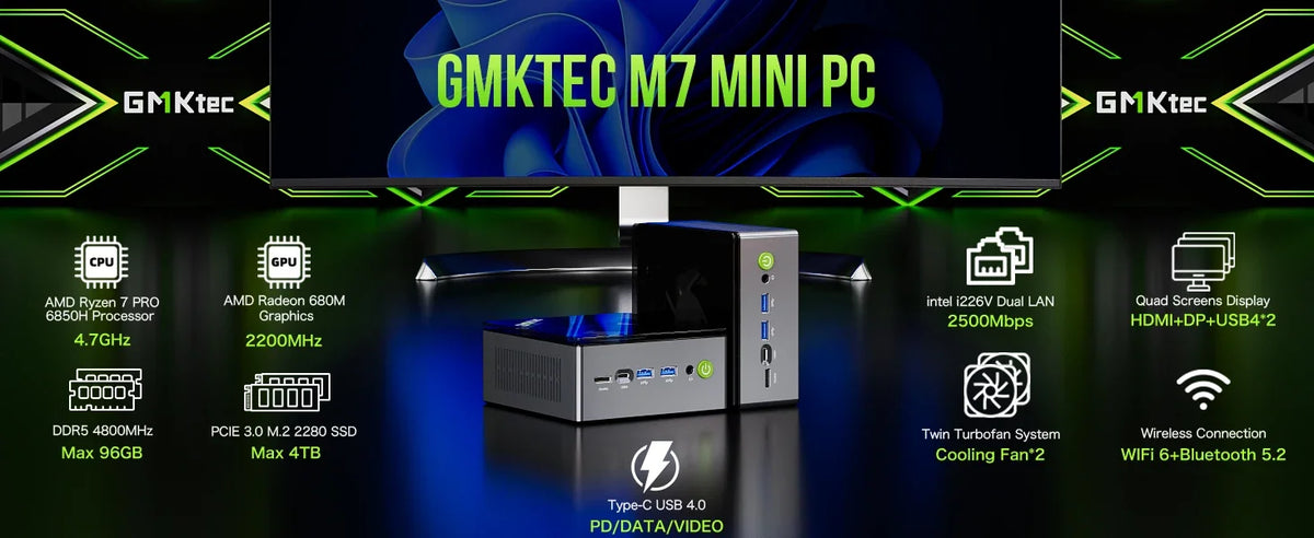 GMKtec M7 Ryzen 7 6850H MINI PC Windows 11 Oculink DDR5 32GB 500GB Nvme SSD WIFI6 BT5.2 2.5G Lan Desktop MINI PC Gamer Computer