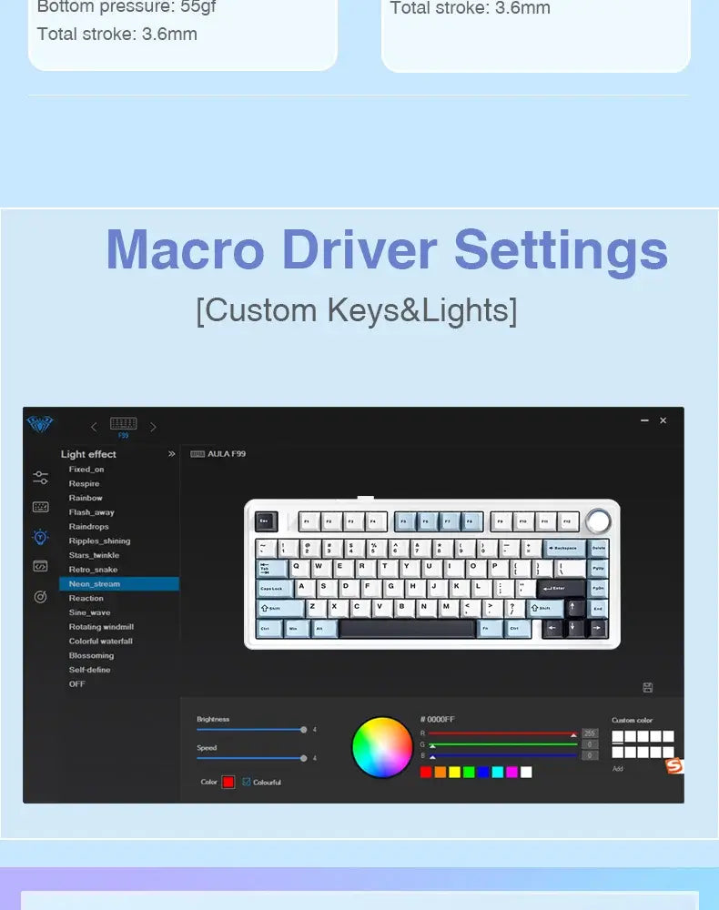 AULA F75 2.4G Wireless/Bluetooth/Wired Gaming Mechanical Keyboard RGB Customized 75% Layout OEM Profile Gasket Structure