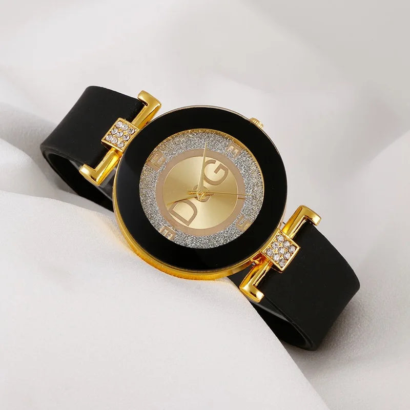 DQG Luxurious Brand Simple Design Ladies Quartz Watches Black And White Silicone Strap Large Dial Creative Fashion Wrist watch