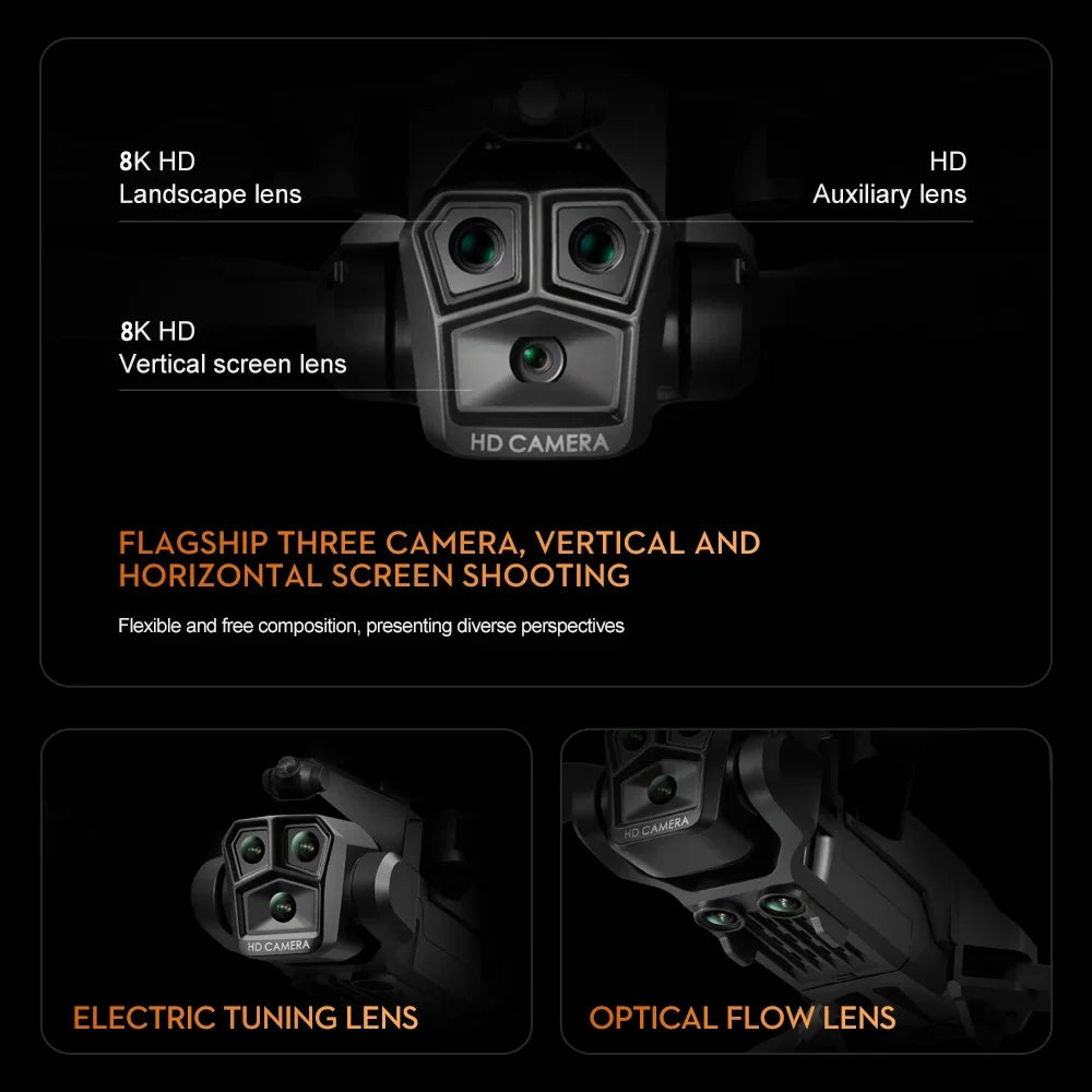 Dron profesional MIJIA K10Max 8K con tres cámaras, gran angular, localización de flujo óptico, evasión de obstáculos, cuadricóptero RC