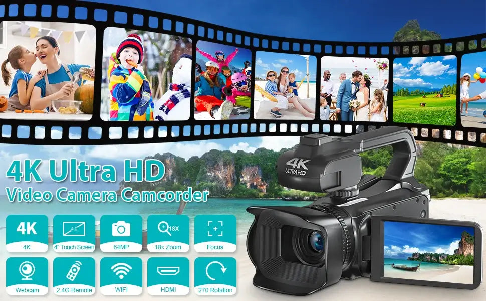 WIFI-Camcorder, 4K-Videokamera, 64 MP, 60 FPS, HD, Autofokus, Vlogging, 4,0-Zoll-Touchscreen, 18-facher Zoom für Live-Streaming