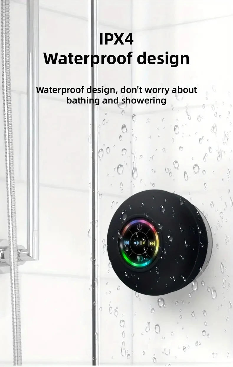 Bluetooth speaker, portable and waterproof with suction cup, compact bathroom speaker