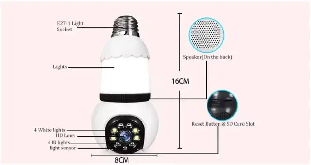 5MP Lamp Bulb WiFi Camera E27 LED Bulb Smart IP Camera Surveilance Two-way Audio Color Night Vision 360° Panoramic AI Tracking