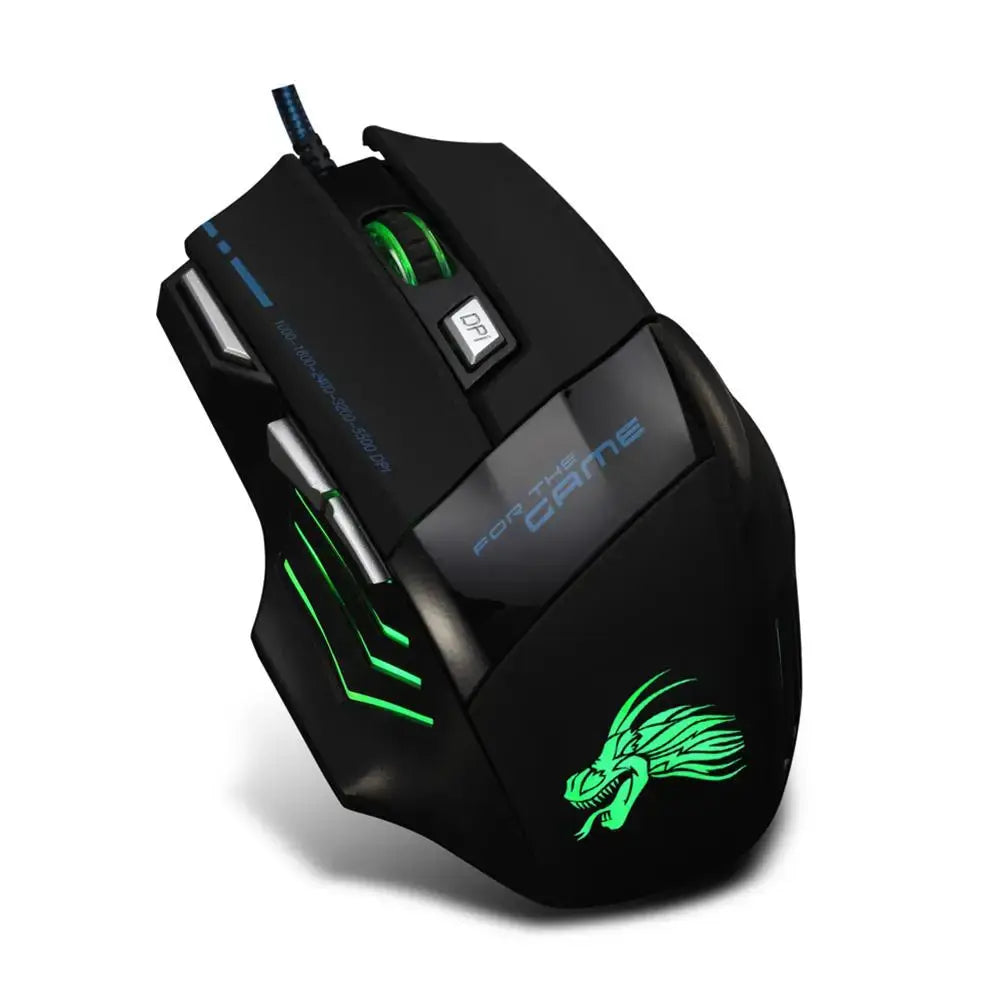 Wired Gaming Mouse 7-Color Backlight 5500 DPI Adjustable Black Wired Optical Computer Gaming Mice for PC Gamer Computer Desktop